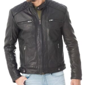 Men's black lamb moto jacket