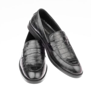 Black Croc Print Leather Slip ons