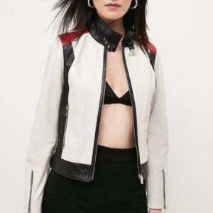 Striped Moto Leather Jacket