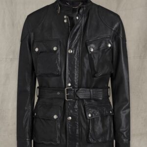 Mens's black lamb leather jacket: 4 Pockets